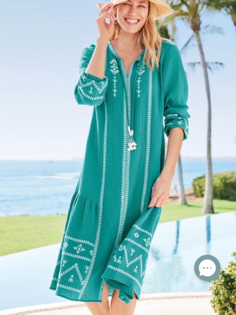 Soft Surroundings Embroidered Midi Dress in Tropical green. New with tags!